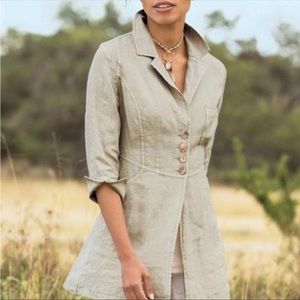 Soft Surroundings Eza 100% Linen Green Jacket Size Medium